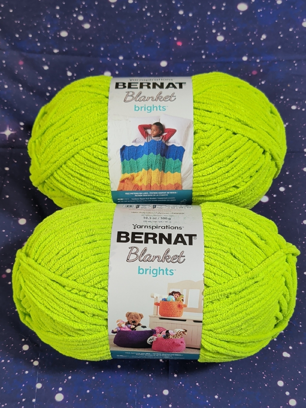2 Brand New Skeins Bernat Blanket Brights Yarn BRIGHT LIME Smoke Free Home
